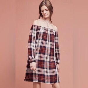 Anthropologie Cloth and Stone Off the Shoulder Plaid Dress